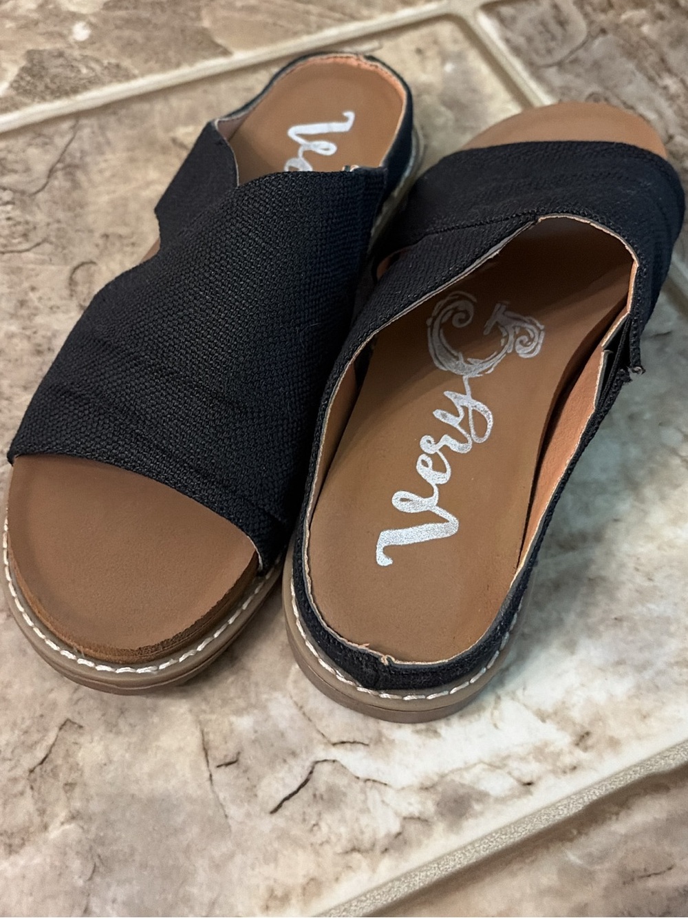 Very G Black Open-Toe Slip-On Mules
